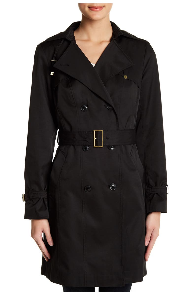 Cole Haan Signature Cole Haan Hooded Double-Breasted Trench Coat, Alternate, color, Black
