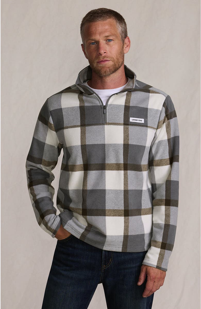 Lands' End Anyweather Fleece Quarter Zip Pullover, Main, color, Boulder Gray Glen Plaid