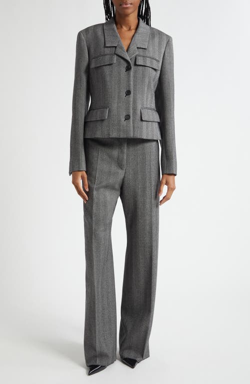 Ferragamo Wool Blend Herringbone Crop Jacket In Gray