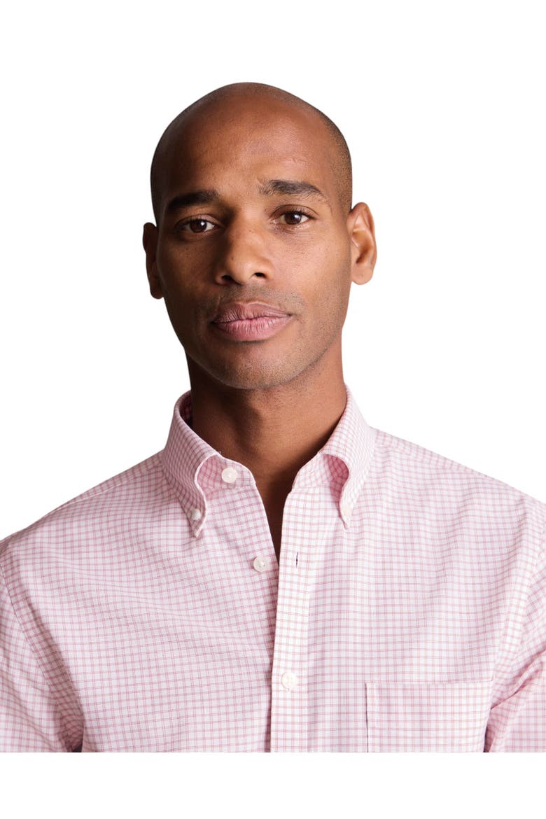 Non-Iron Stretch Oxford Check Shirt, Alternate, color, Dark Pink