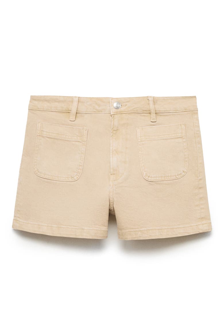 High Waist Patch Pocket Denim Shorts, Main, color, SAND