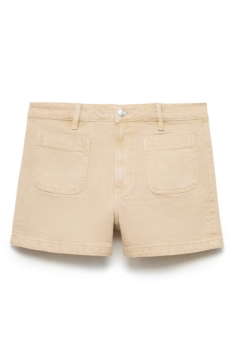 MANGO High Waist Patch Pocket Denim Shorts, Main, color, Sand