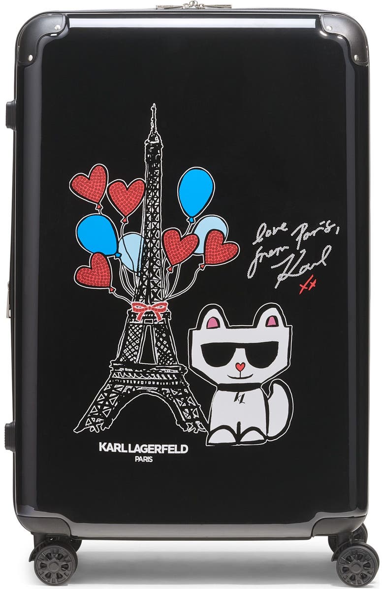 KARL LAGERFELD Up in Paris Upright Suitcase, Main, color, Black