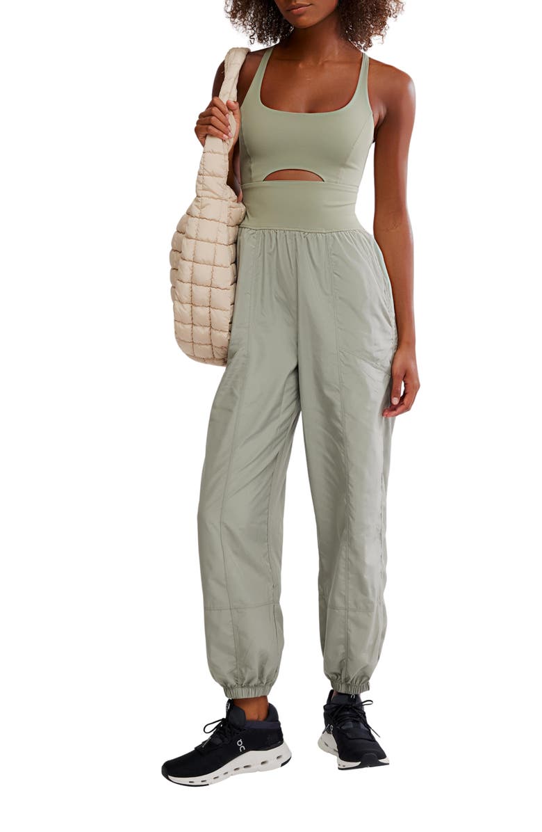 Free People FP Movement Righteous Runsie Jumpsuit, Main, color, Sage Stone