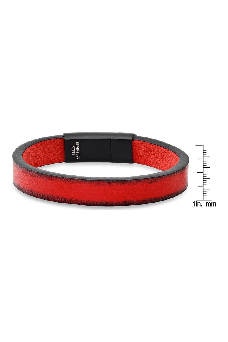 Men's Stainless Steel Red Leather Bracelet, Alternate, color, RED-BLACK