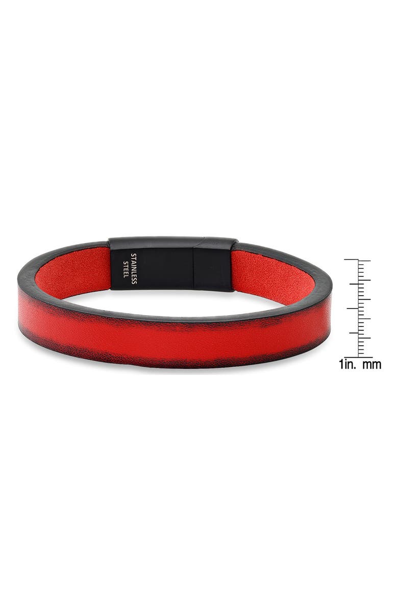 STEELTIME Men's Stainless Steel Red Leather Bracelet, Alternate, color, Red-Black
