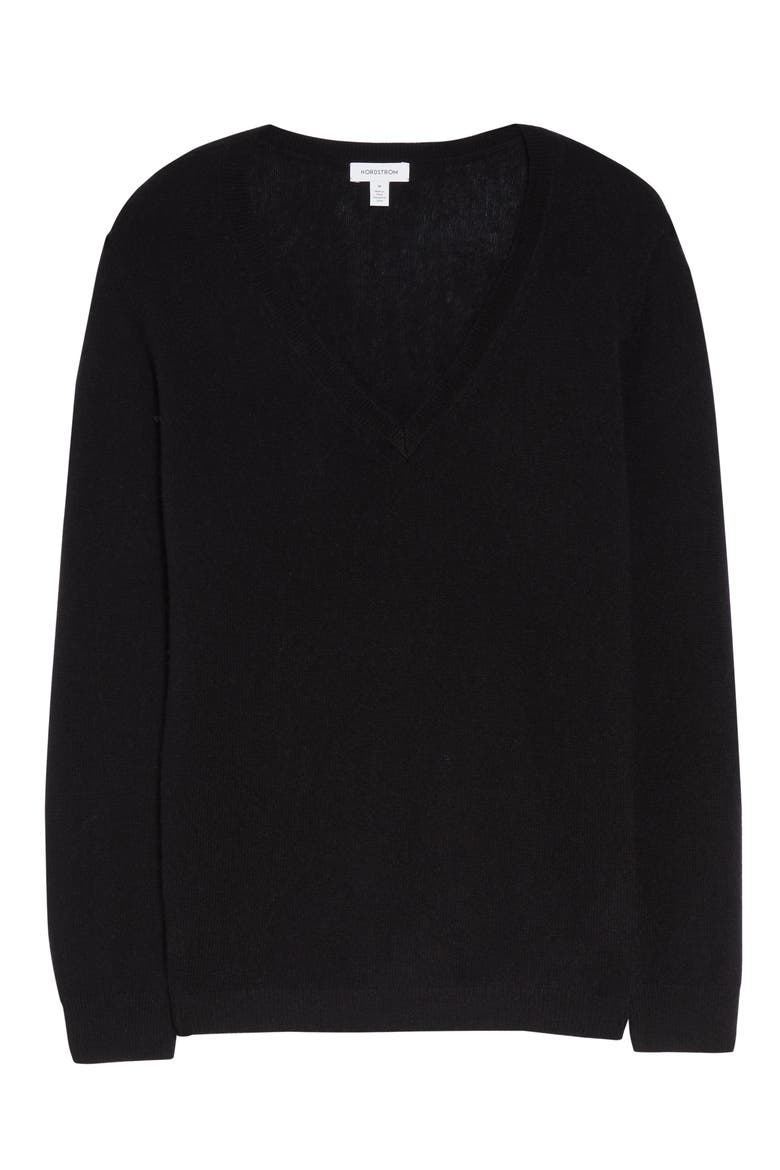 Essential V-Neck Cashmere Sweater, Alternate, color, BLACK