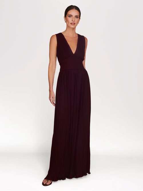 Six Stories Pleated Plunge Maxi Dress In Burgundy