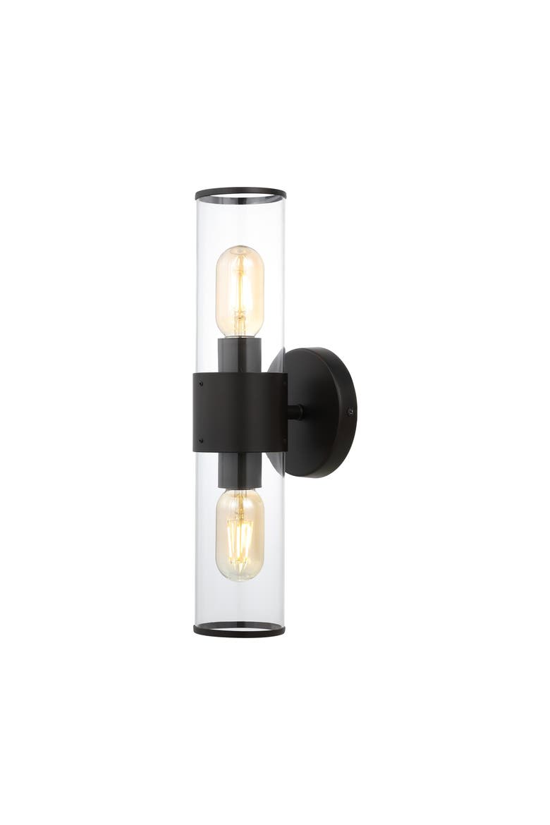 Quinn 2-Light Mid-Century Modern Iron/Acrylic LED Sconce, Main, color, Oil Rubbed Bronze/Clear