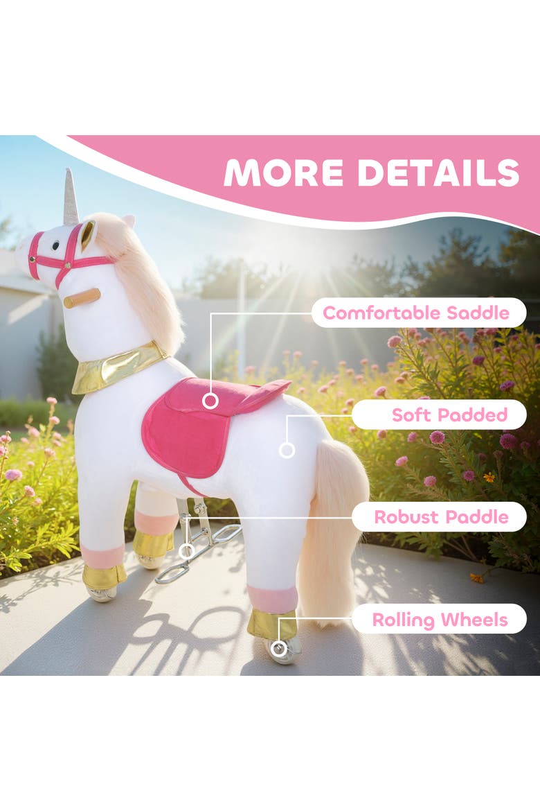 Ride on Unicorn Toy for Kids Plush Baby Rocking Horse Mechanical Walking Animal with Wheels No Batteries Required, Alternate, color, White