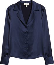 Open Edit Satin Button-Up Shirt