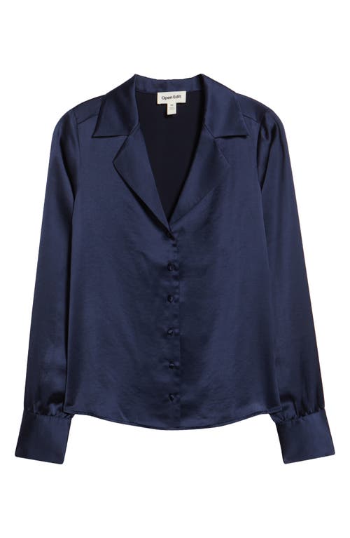 Open Edit Satin Button-up Shirt In Blue