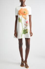 Carolina Herrera Poppy Print Stretch Crepe A-Line Minidress