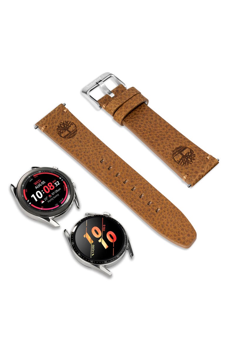Timberland Leather 22mm Smart Watch Watchband, Alternate, color, Camel