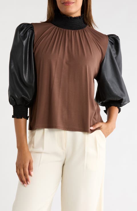 Faux Leather Sleeve Top