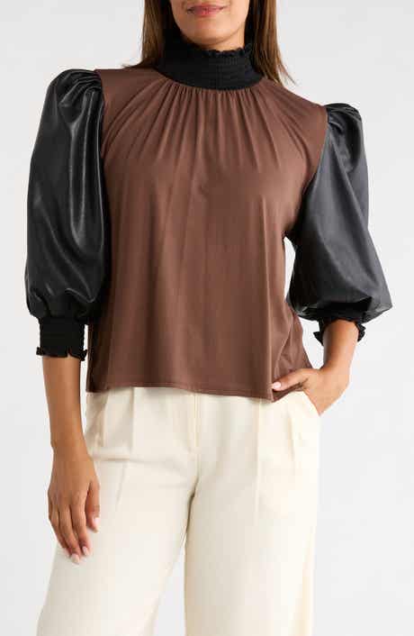 Faux Leather Sleeve Top