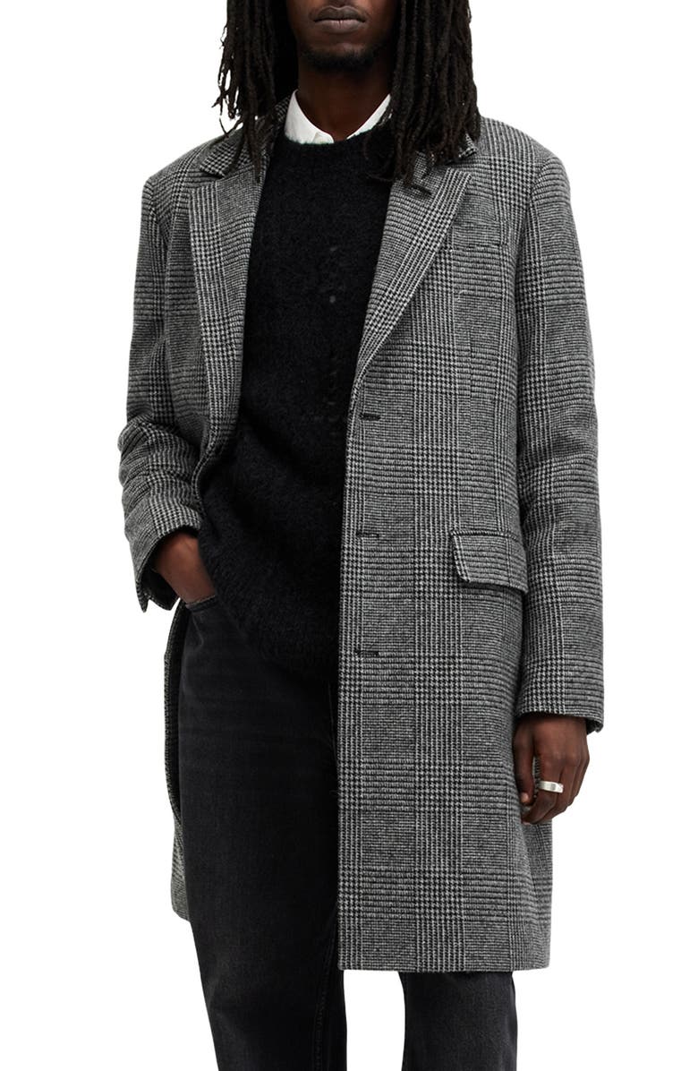 AllSaints Whitlock Mixed Check Wool Blend Coat, Main, color,