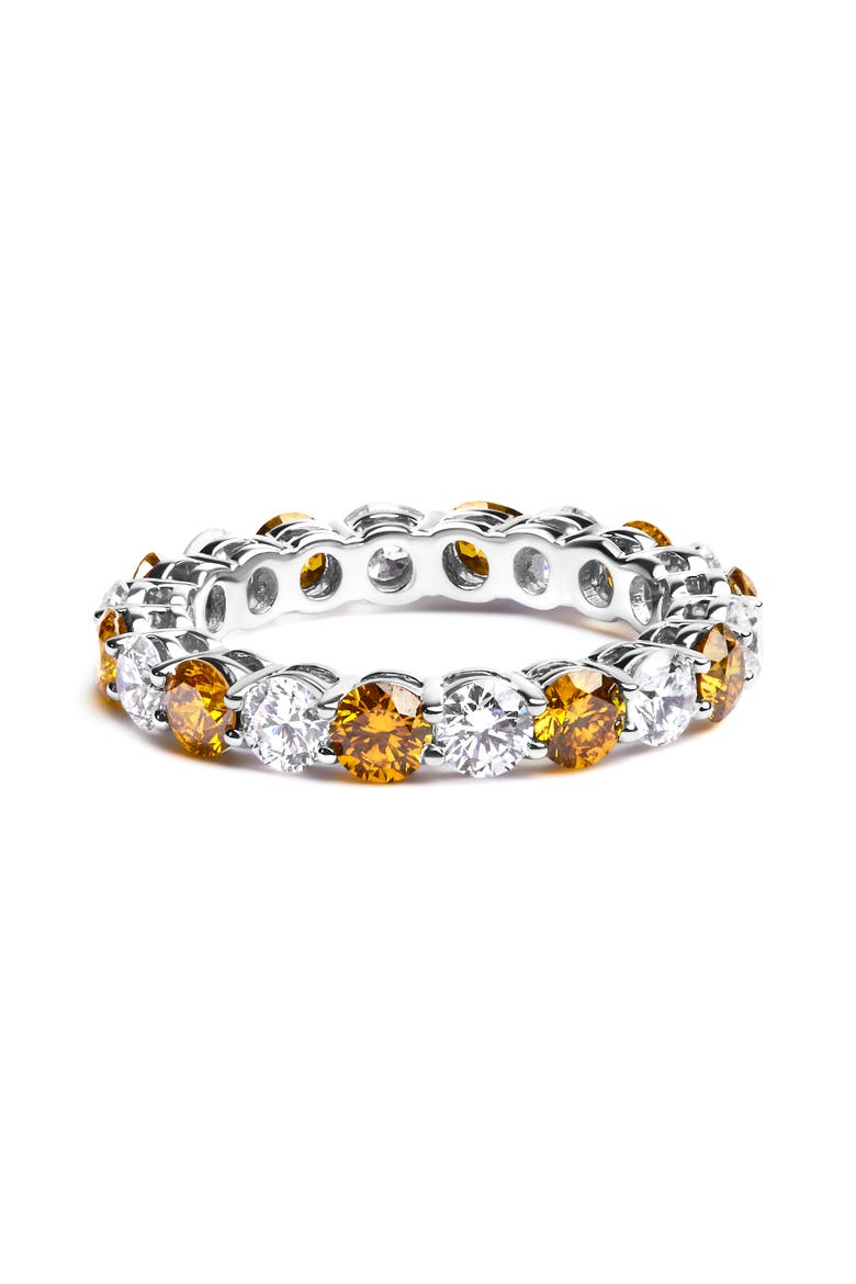 14K White Gold 3.00 Ctw Alternating White and Yellow Lab-Grown Diamond Eternity Band Ring, Main, color, White Gold