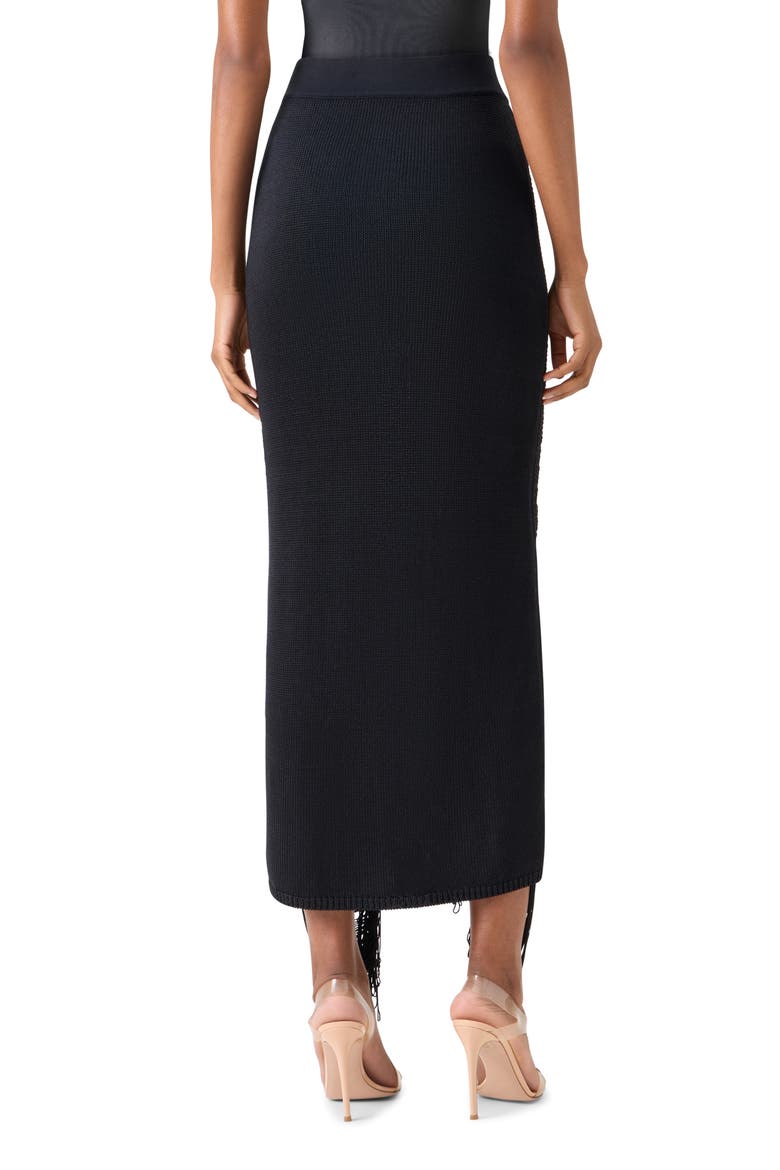 Fringed Silk Knit Skirt, Alternate, color, BLACK