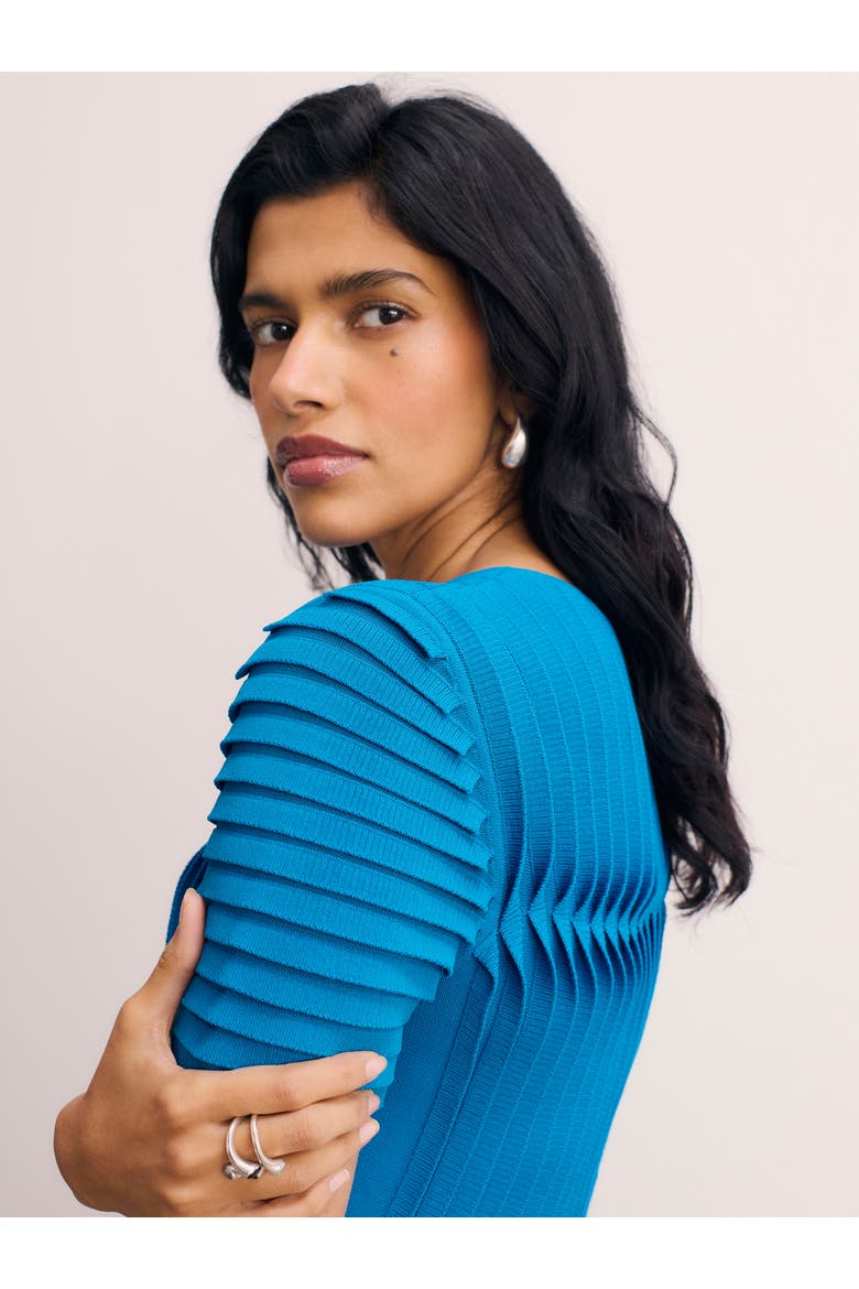 Allegra Stretch Knit Pleated Midi Dress, Alternate, color, Blue