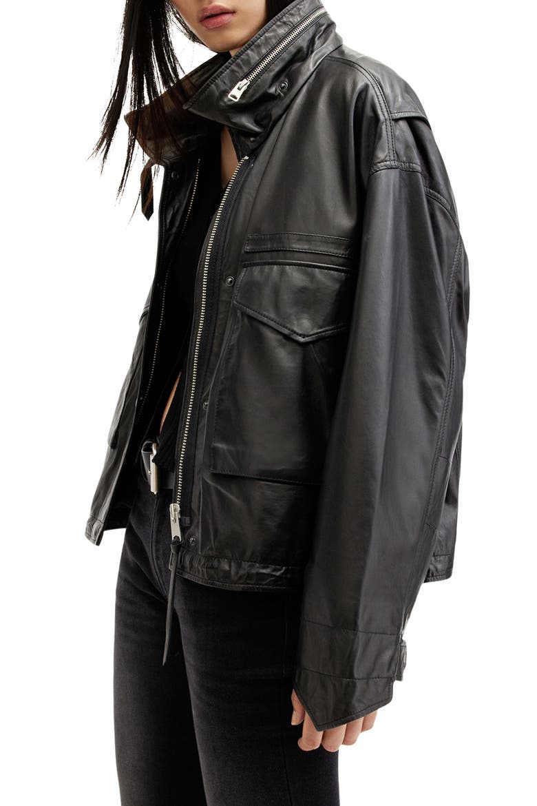 Clay Leather Jacket, Alternate, color, BLACK