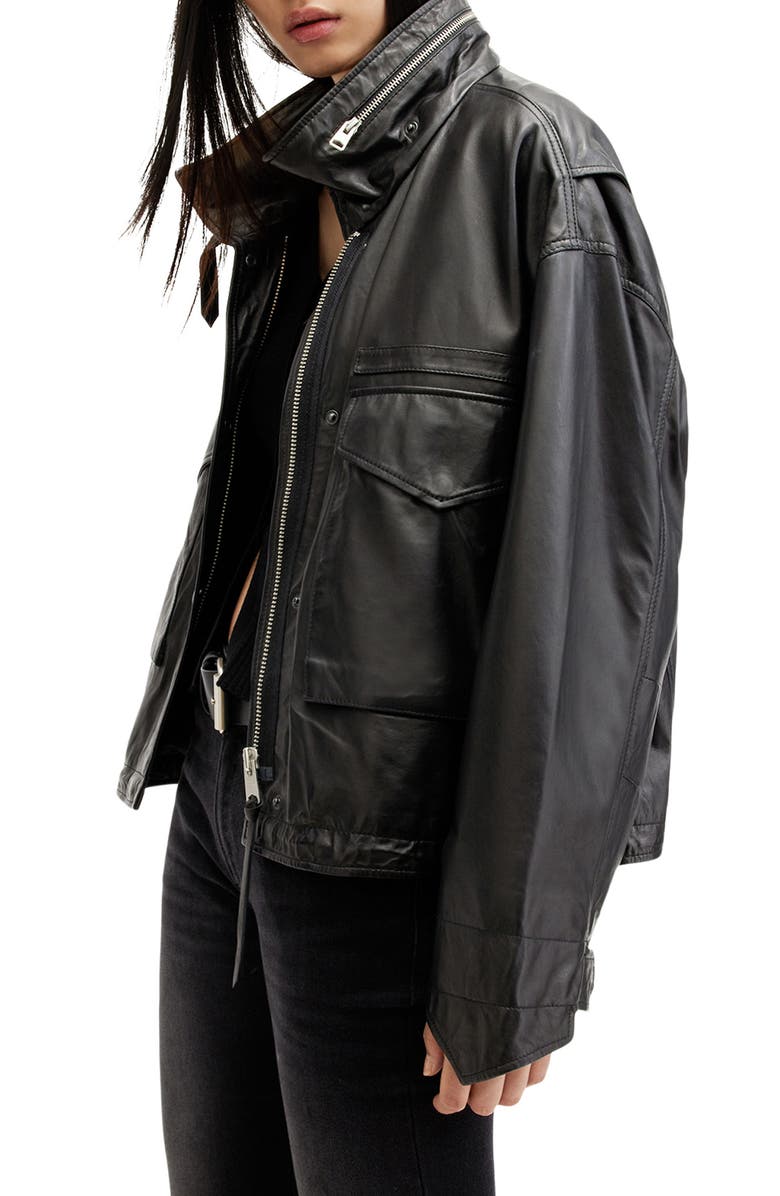 AllSaints Clay Leather Jacket, Alternate, color, Black