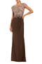 Jersey Gown With Crystal Applique Sheer Bodice