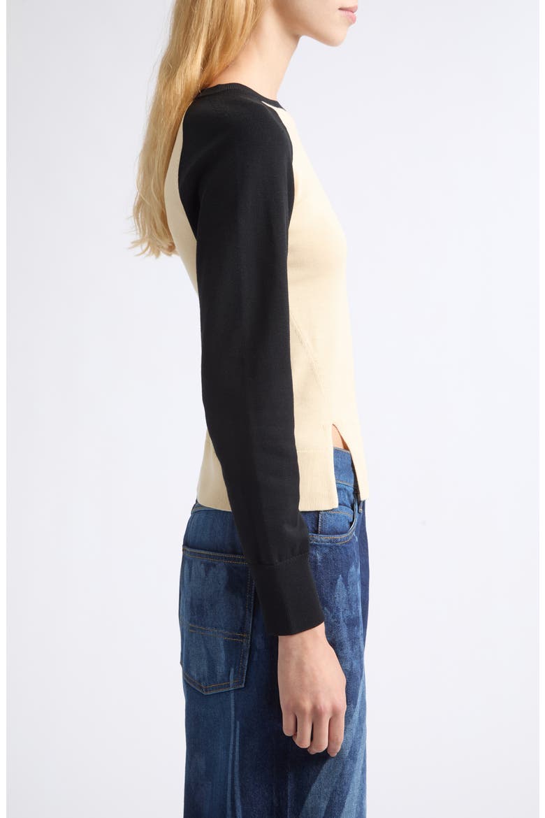 Warrior Raglan Cotton Sweater, Alternate, color, BLACK/ CREAM