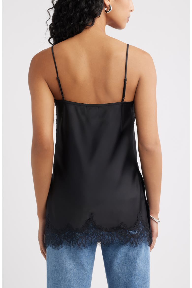 Lace Trim Satin Camisole, Alternate, color, BLACK