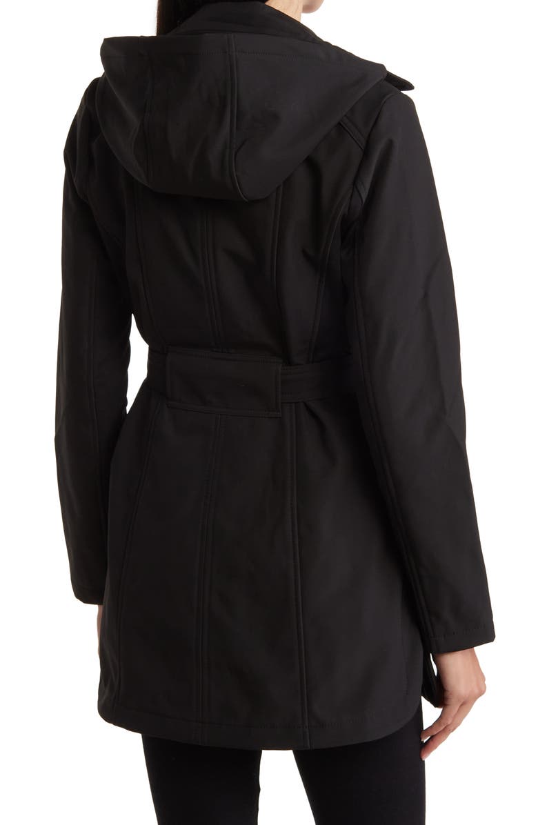 Sebby Water-Resistant Hooded Double-Breasted Trench Coat, Alternate, color, Black