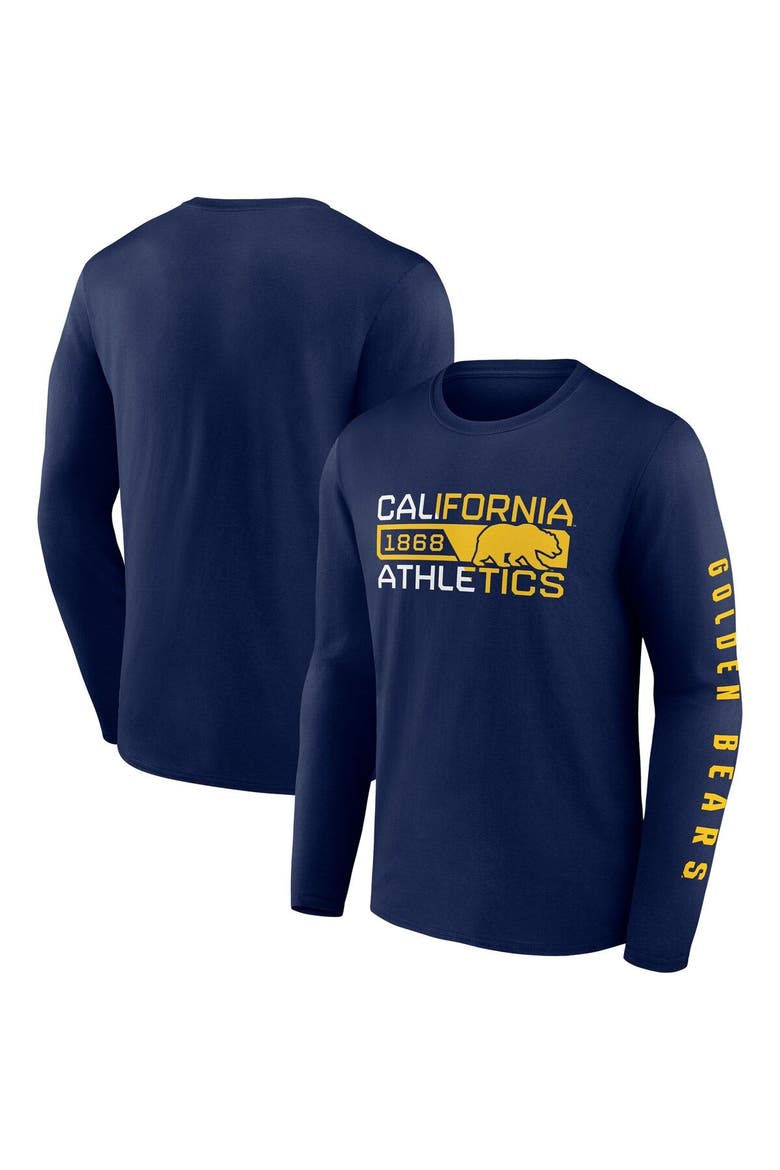 Men's Fanatics Branded Navy Cal Bears Broad Jump 2-Hit Long Sleeve T-Shirt, Main, color, Navy