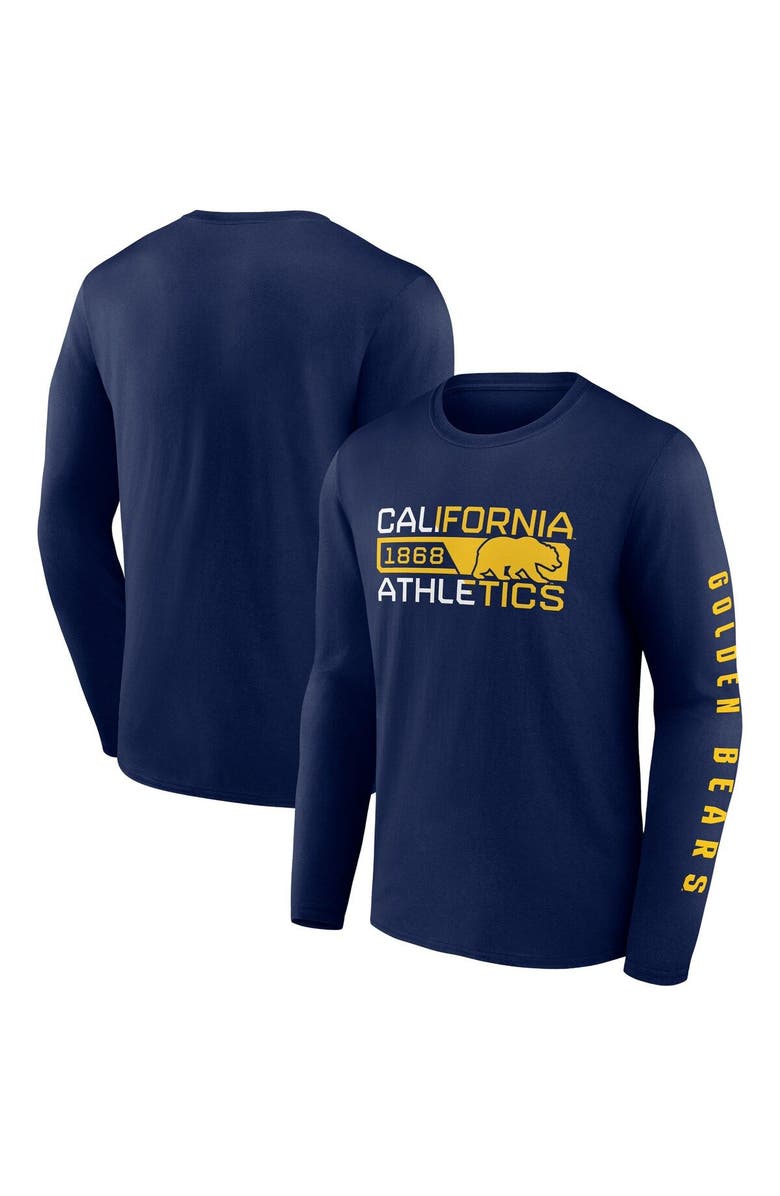 FANATICS Men's Fanatics Branded Navy Cal Bears Broad Jump 2-Hit Long Sleeve T-Shirt, Main, color,