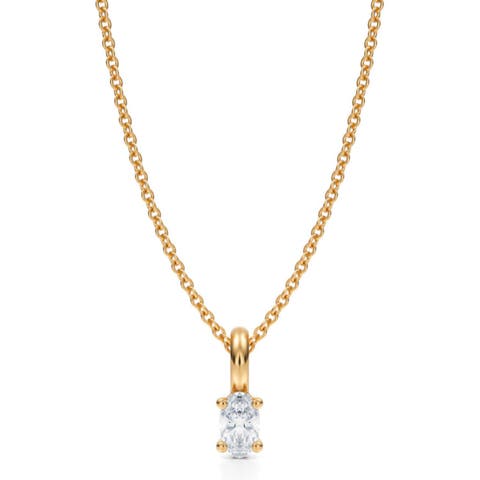 Oval Solitaire Lab Diamond Pendant Necklace 14K Yellow Gold