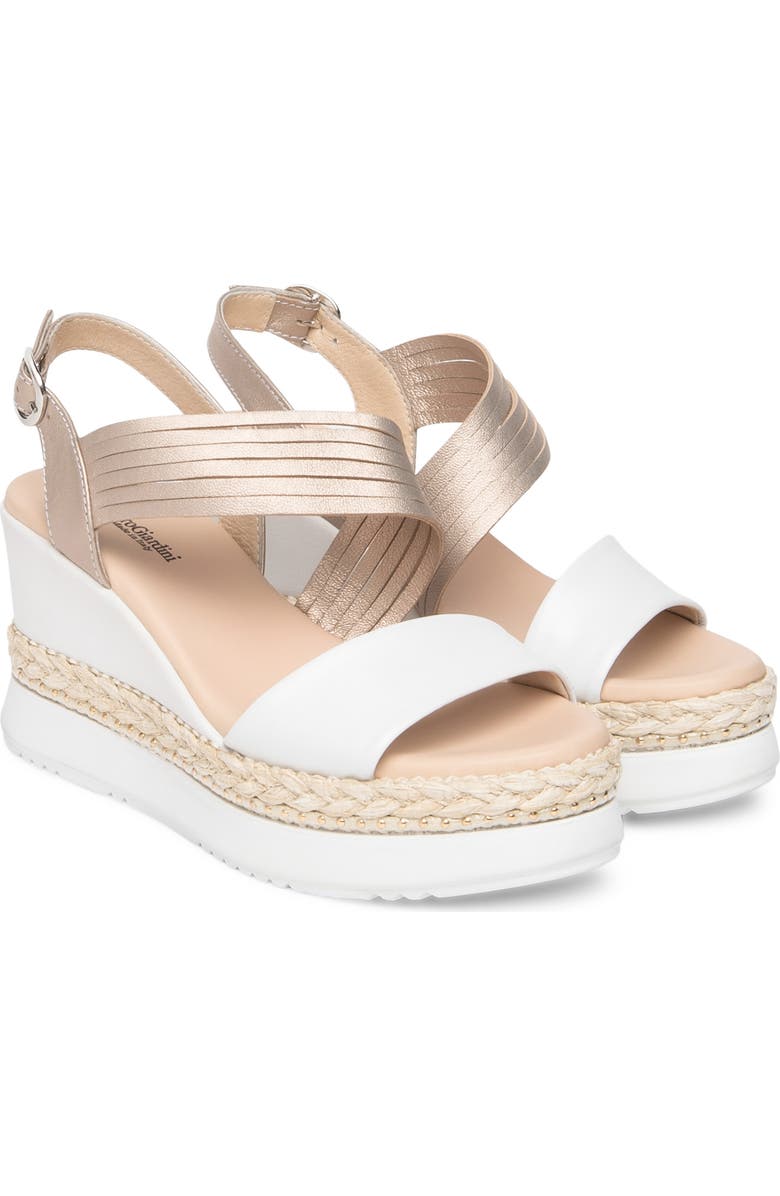 NeroGiardini Platform Wedge Sandal, Main, color, White/ Gold