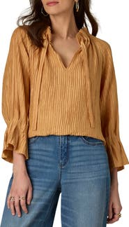 Wit & Wisdom Pleated Tie Neck Top