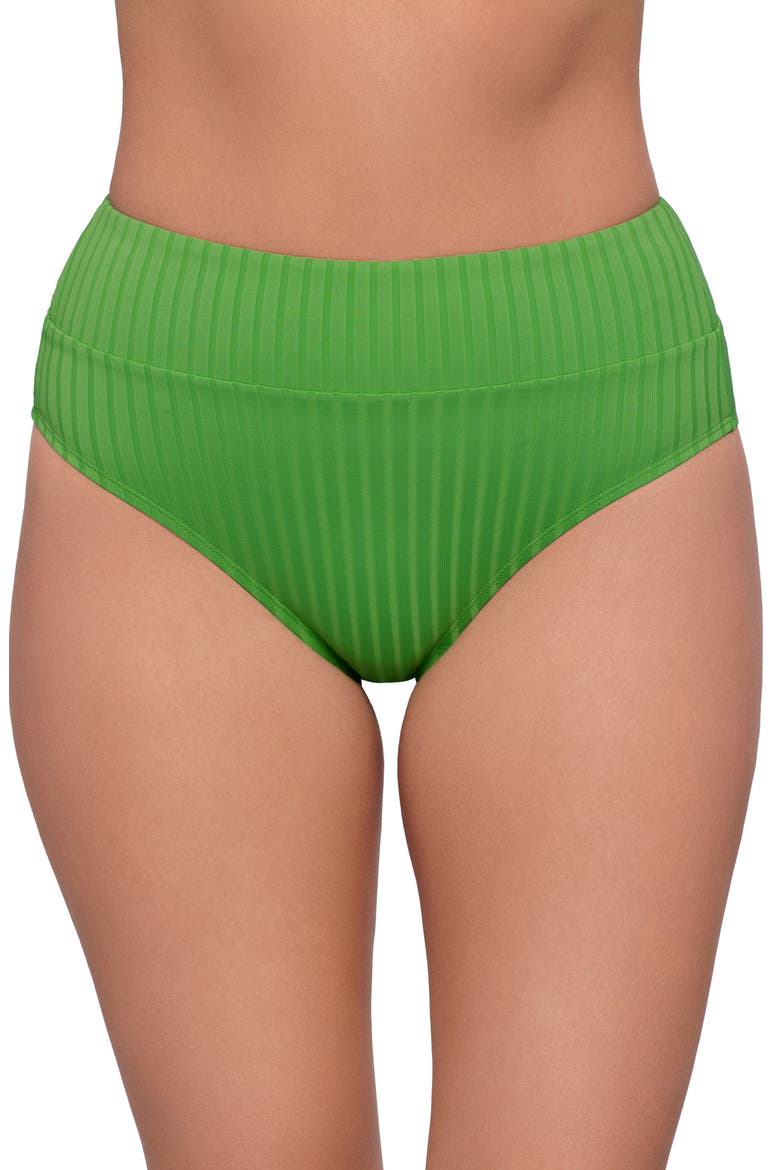 Smoothing and Sculpting Ribbed Banded High-Waist Bikini Swimsuit Bottoms, Main, color, Serpentine