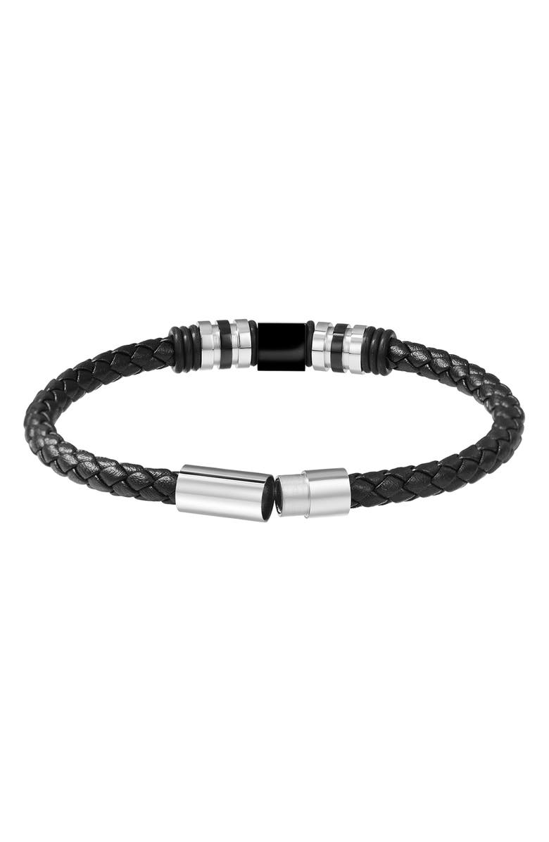 VAN HEUSEN Men's Ornament Leather Bracelet, Alternate, color, Black