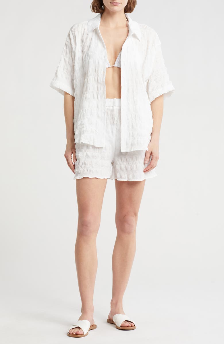 NORDSTROM RACK Crinkle Cover-Up Top & Shorts Set, Main, color, White