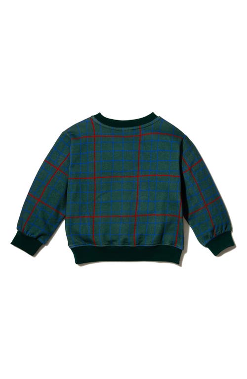 Mon Coeur Kids' Plaid Recycled Cotton Blend Crewneck Sweatshirt In Green