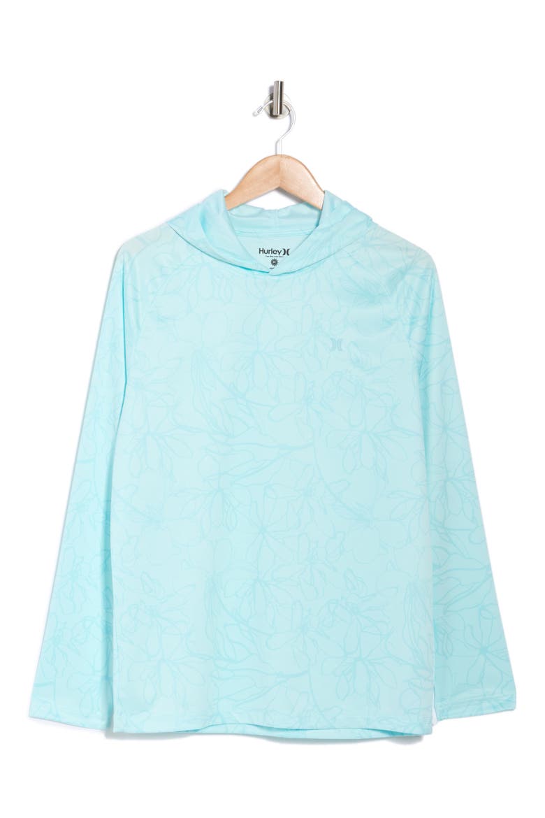 Floral Lines UPF 50+ Long Sleeve Hooded Swim Shirt, Alternate, color, BLIZZARD