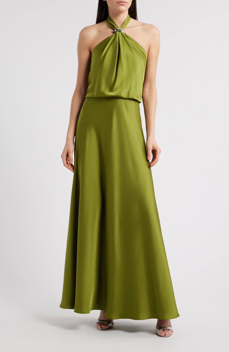 HALSTON Wynn Halter Charmeuse Gown, Main, color, 