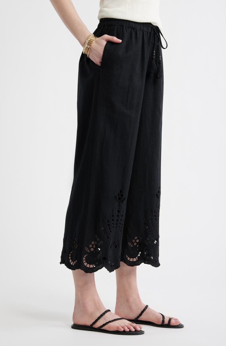 Treasure & Bond Cutwork Hem Linen Blend Pull-On Pants, Alternate, color, Black