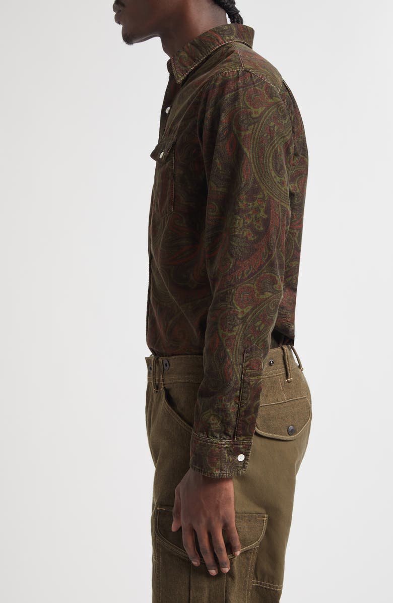 Double RL Paisley Print Cotton Corduroy Button-Up Work Shirt, Alternate, color, Brown Multi