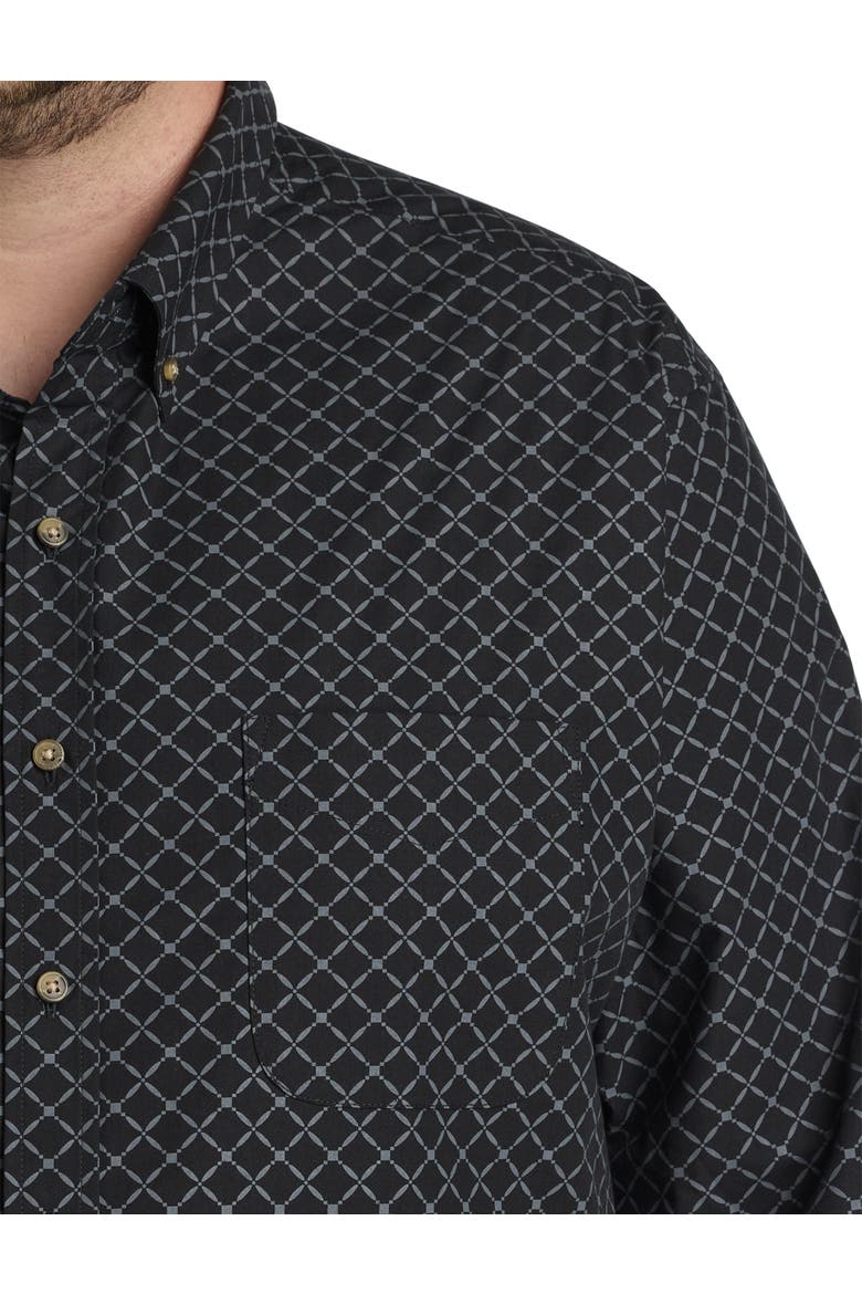 Big & Tall Easy-Care Geometric Print Sport Shirt, Alternate, color, BLACK