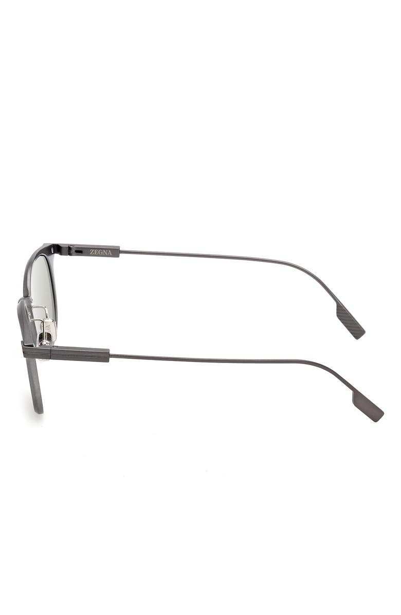 ZEGNA 50mm Round Sunglasses, Alternate, color, Light Silver/ Gunmetal / Green