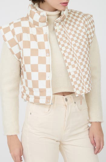 Checker Print Puffer Vest