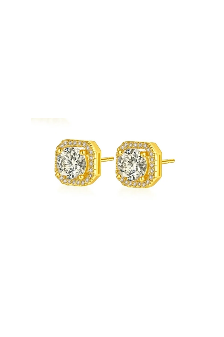 Serena Halo Stud Earrings, Main, color, Gold