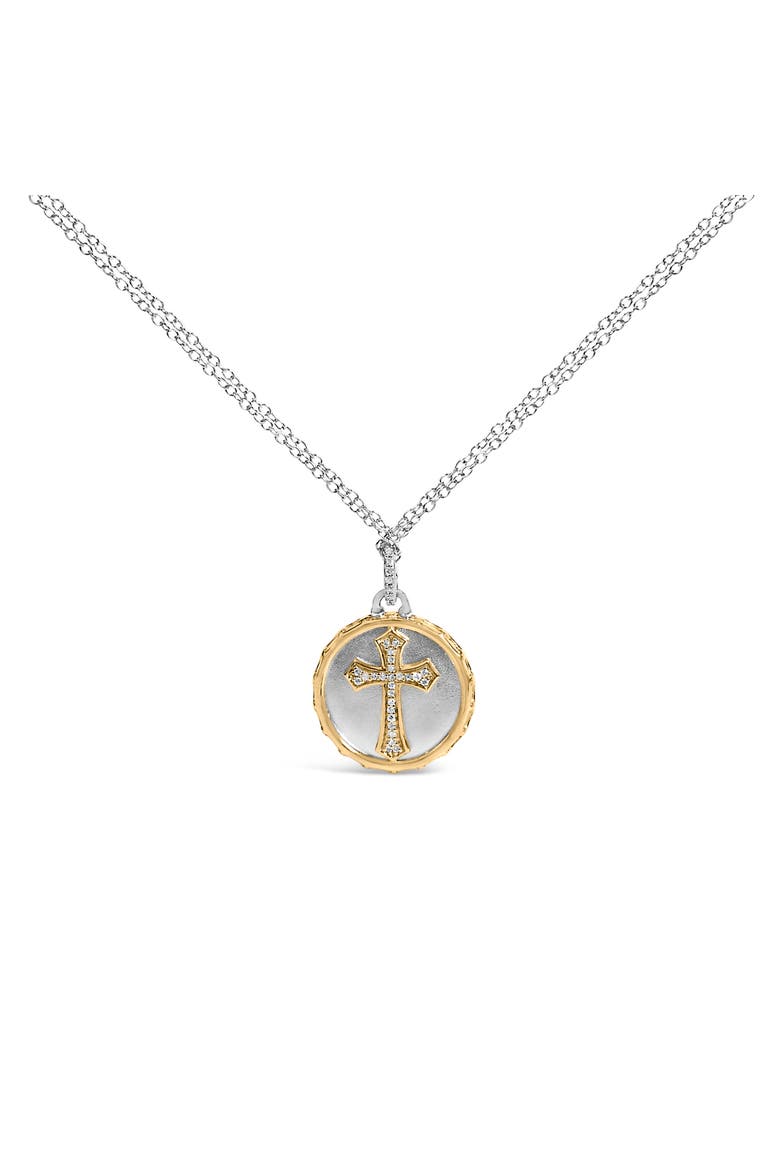 14K Yellow Gold Plated Sterling Silver 1/10 Cttw Diamond Cross Medallion Pendant Necklace, Main, color, Yellow Gold over Silver