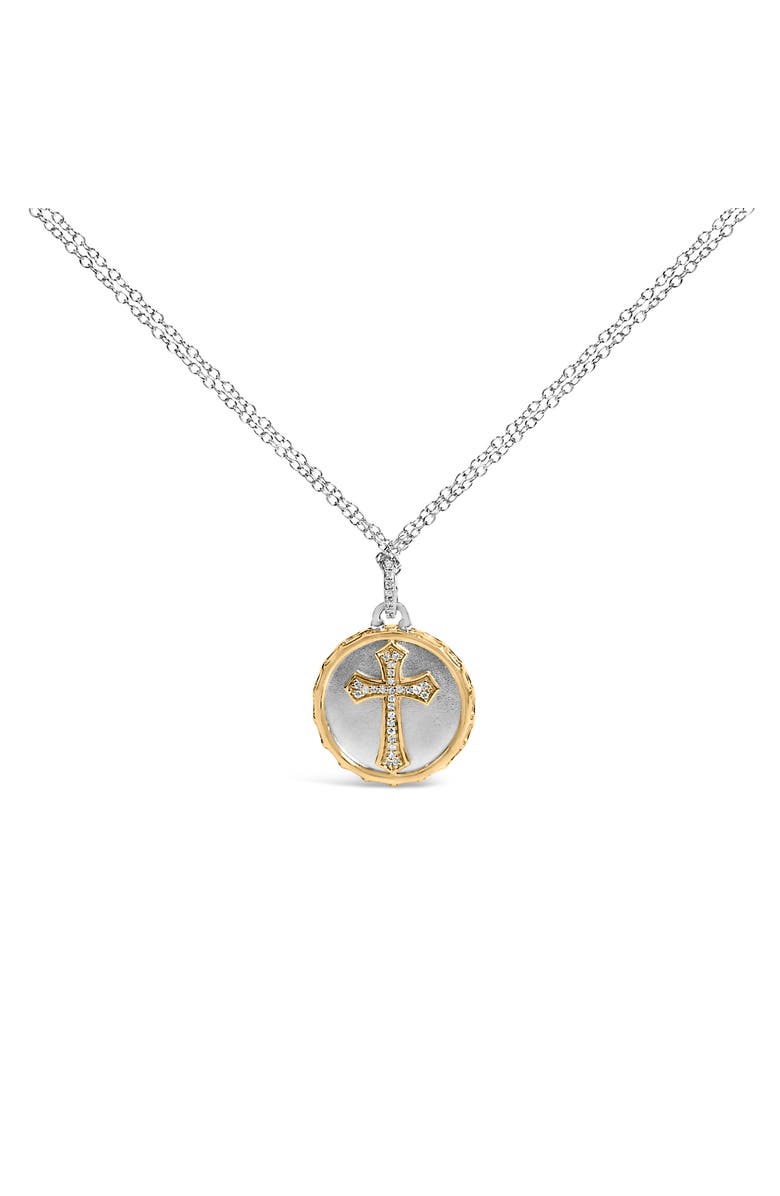 Haus of Brilliance 14K Yellow Gold Plated Sterling Silver 1/10 Cttw Diamond Cross Medallion Pendant Necklace, Main, color, Yellow Gold Over Silver