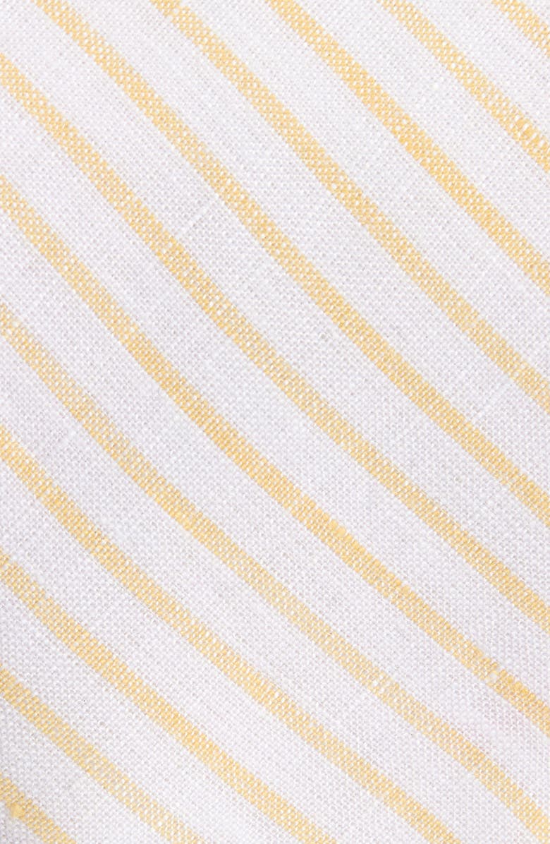 CLIFTON WILSON Gold & White Stripe Reversible Slub Linen Tie, Alternate, color,